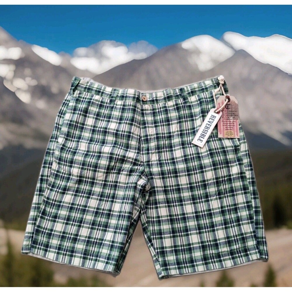 TAILOR VINTAGE REVERSIBLE SHORTS PLAID/SOLID MENS SIZE 36  2 PAIR IN ONE! NWT